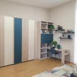 Cameretta con scrivania e libreria vista armadio