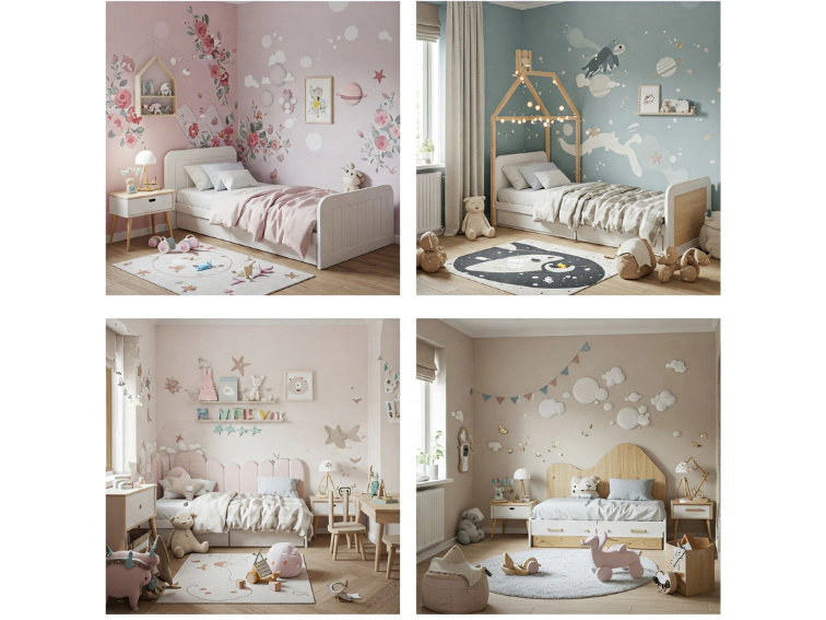 Cameretta per bambini con palette di colori specifiche per etร e personalitร , dalle tonalitร pastello a combinazioni piรน vivaci.