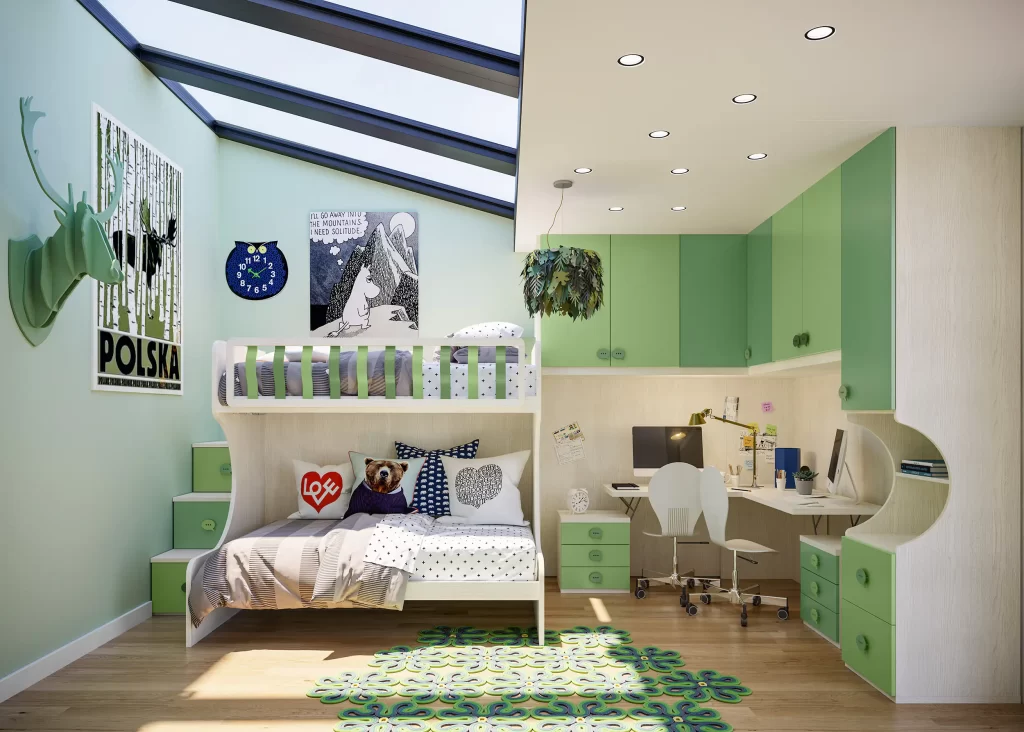 letto a castello mopderno con colori vivaci e moderni