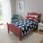 letto singolo in legno con finitura rosso