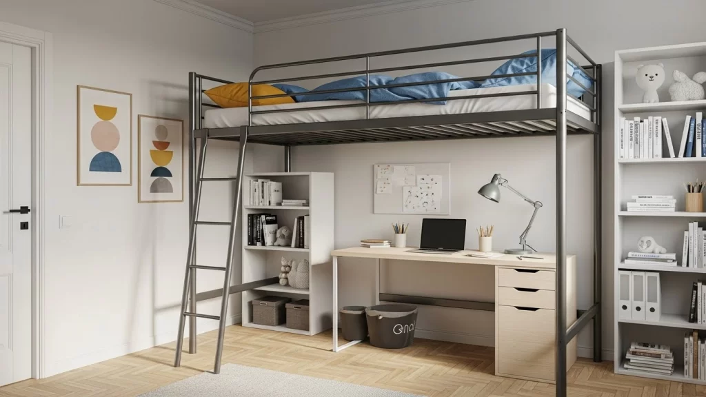 Cameretta a soppalco per ragazzi con zona studio