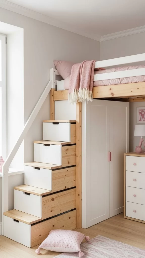 Cameretta soppalcata con gradini contenitore