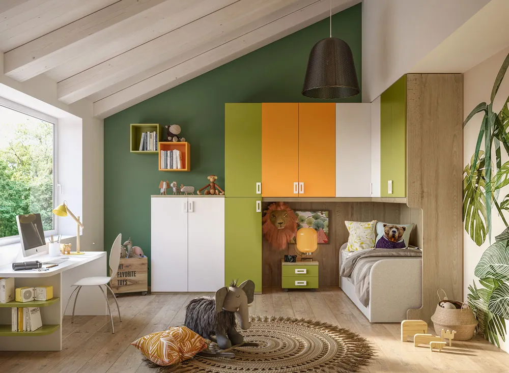 letto con armadio a ponte angolare