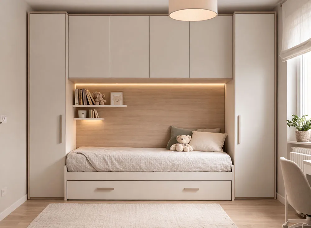 letto con armadio a ponte bianco