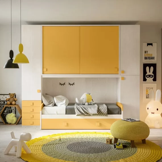 letto con armadio a ponte giallo
