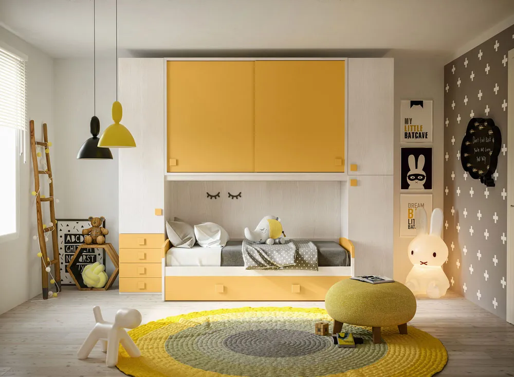 letto con armadio a ponte giallo