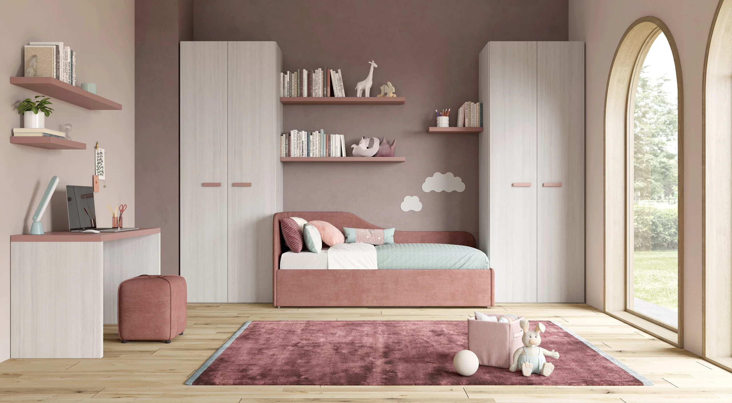 Cameretta Divanoletto Rovere Nordico-Rosa