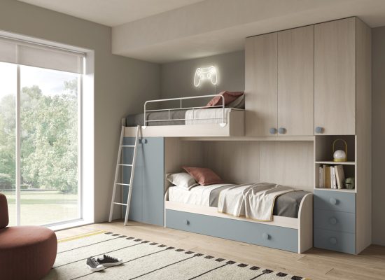 Cameretta blu con soppalco