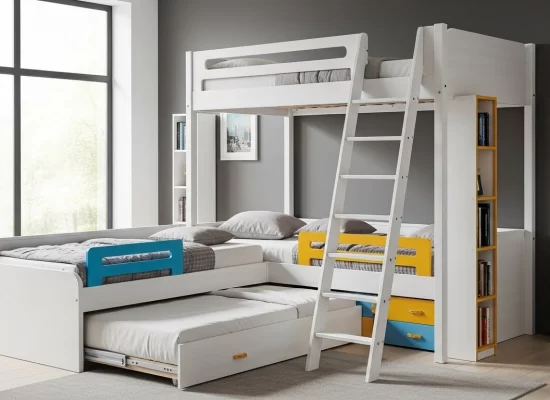 Cameretta a soppalco con 3 letti e letto a scomparsa